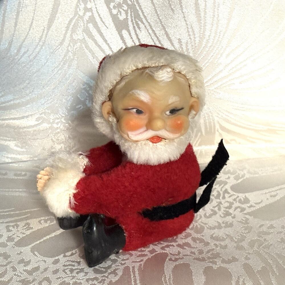 VTG 1950’s Santa Claus Christmas Tree Hugger Clip On Plush Ornament Korea MCM